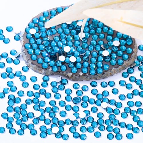 Image of Malachite Blue Flatback Rhinestones, Glass Rhinestones for Nail Art and Craft, Glue Fix, Loose Crystal Gemstones(Malachite Blue, SS12, 2880pcs, 2.9-3.0mm)