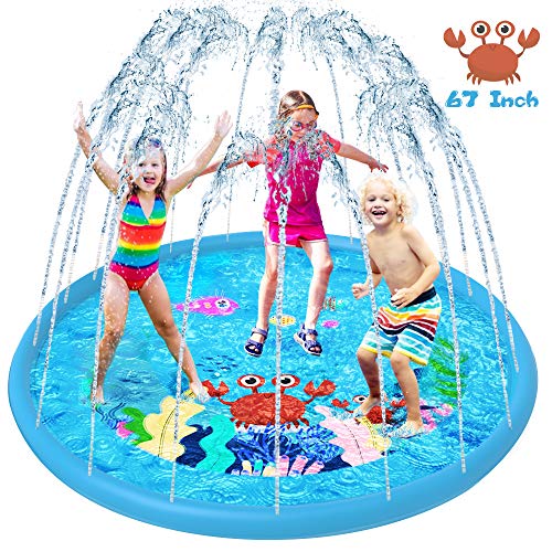 VATOS Tappetino Gioco d'Acqua per Bambini, Sprinklers Pad Splash Play Mat Spray Spruzzi Giocattoli all'Aperto Giochi d'Acqua di Festa con Irrigatore Piscina Gonfiabile per Neonati e Bambini Piccoli
