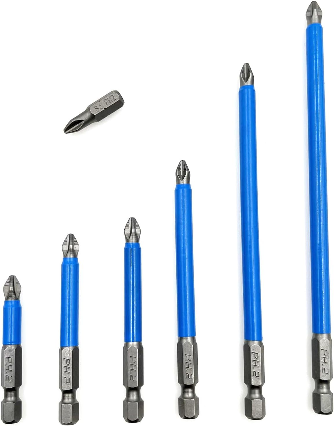 XMHF 7Pcs PH2 Magnetic Anti-slip Phillips Screwdriver Bit Set for Impact Driver Power Tool, 1/4 Hex Shank, 25mm-150mm