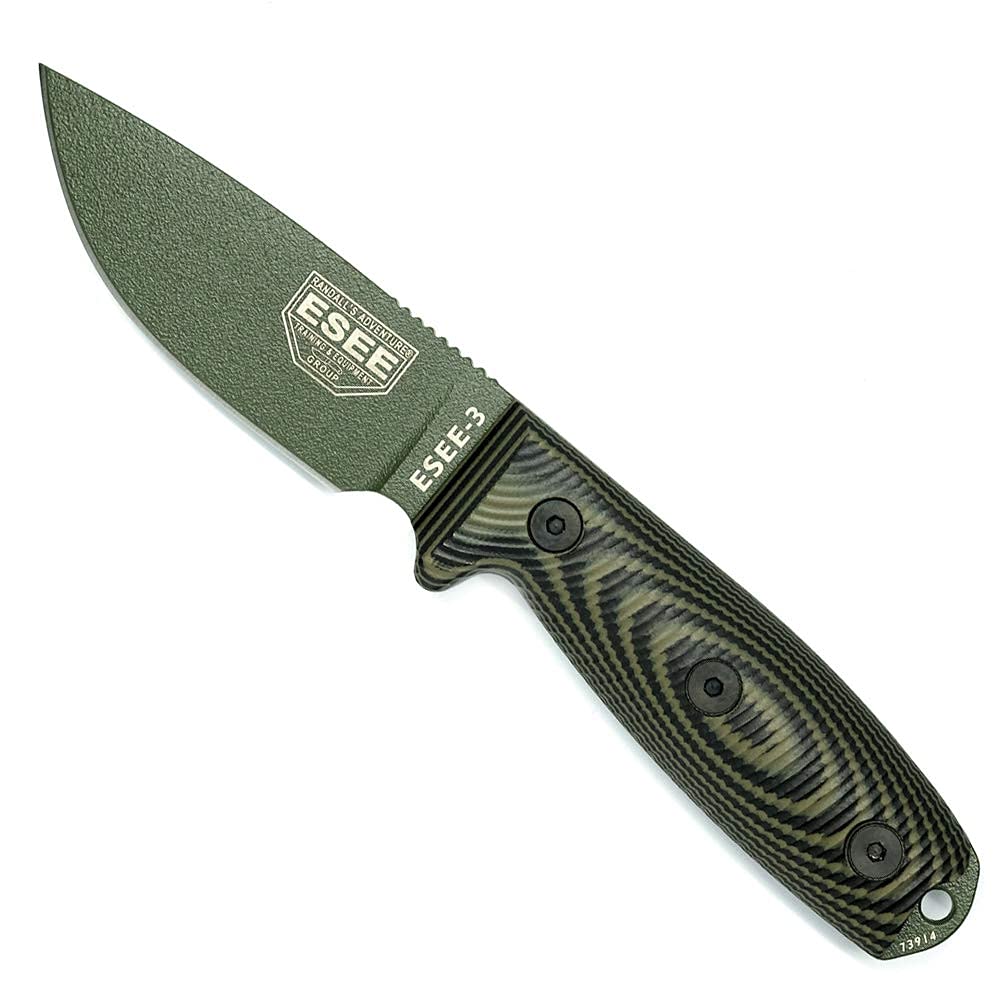 ESEE-3 1095 Carbon Steel, Black Sheath (OD Green Blade, OD Green/Black G-10 3D Handle)