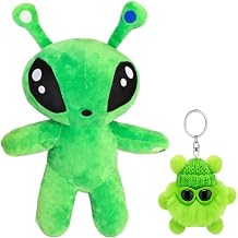 Alien Plush, 35cm Alien Stuffed Animal with Mini Alien Plush Charm Set, Soft Plush Stuffed Animal for Collectors and Enthusiasts, Bedtime Companion and Display Item for Special Occasions 2 PCS