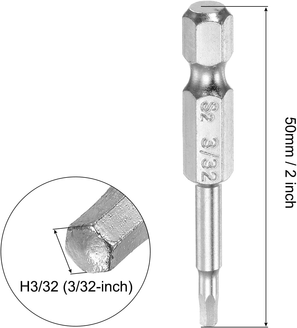 uxcell 3/32" Magnetic Hex Head Screwdriver Bit, 1/4" Hex Shank 2" Length S2 Steel Power Tool, 3 Pcs