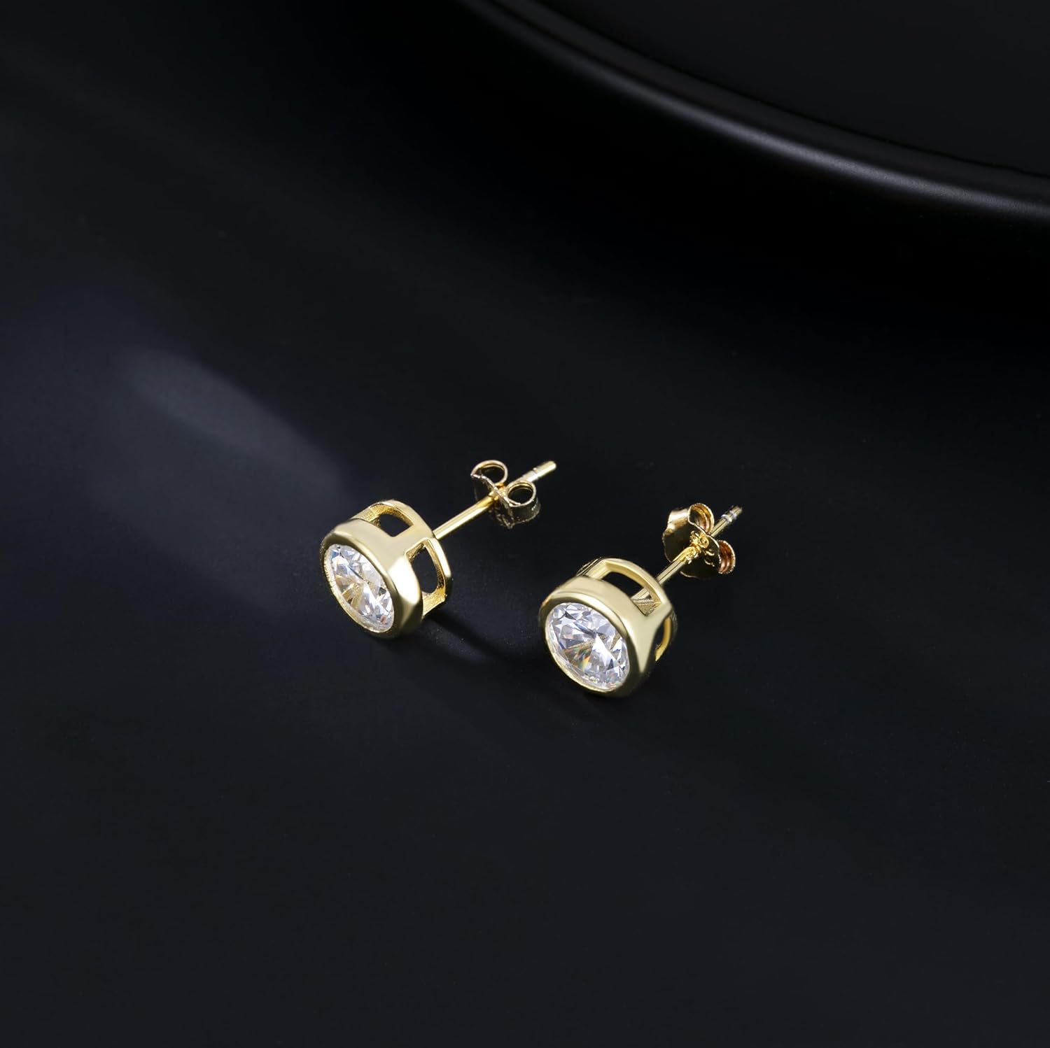 SLUYNZ Sterling Silver Bezel CZ Earrings Stud for Women Teen Girls Round Simulated Diamond Stud Earrings Round CZ Stud Earrings 5MM/6MM/7MM - Image 4