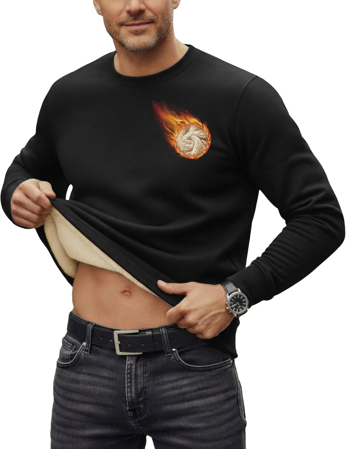 Men’s Sherpa Lined Sweatshirt Winter Warm Fleece Crewneck Sweatshirts Thermal Heavyweight Pullover Tops