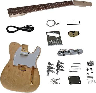 Unfinished Electric Guitar DIY Kit, Basswood Body and Rosewood Fingerboard, Electric Guitar Building Kit, Professional Electric Guitar Kit