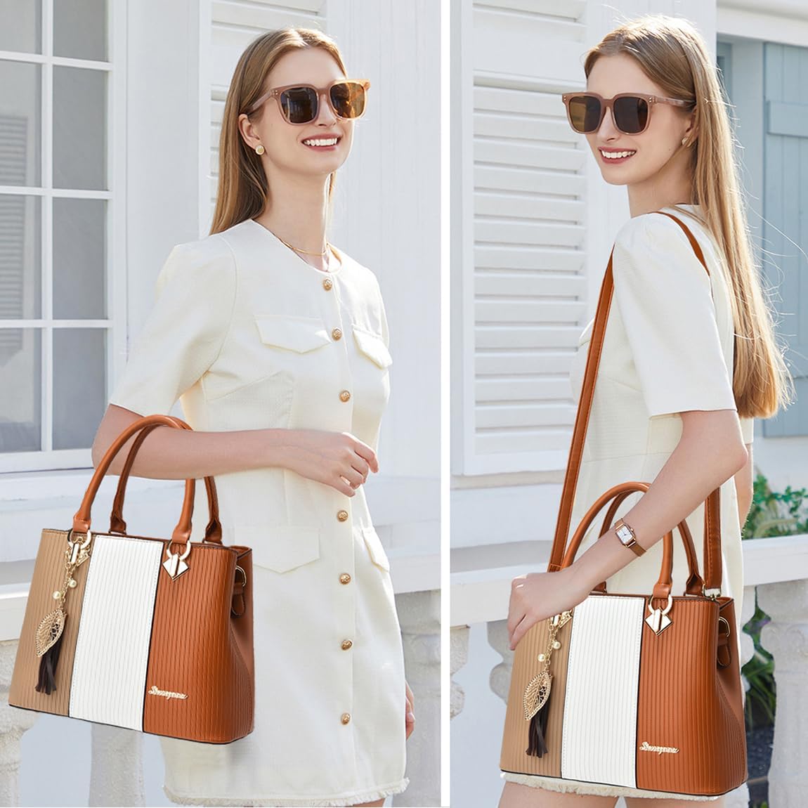 Purses and Handbags for Women Leather Tote Shoulder Bag Medium Satchel Purse Top Handle Bags for Ladies - Image 3