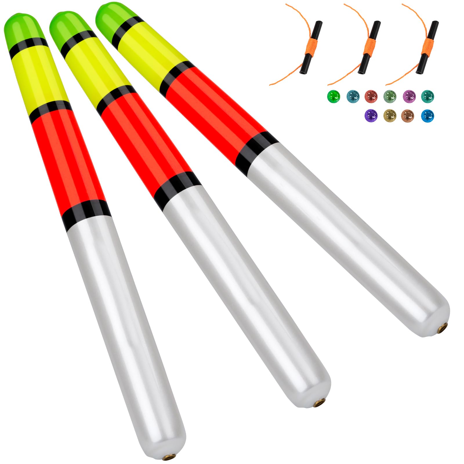 QualyQualy Catfish Fishing Bobbers, Weighted Catfish Pole Floats/LED Fsihing Bobber, 3PCS High Visibility Wood Pole Fishing Float