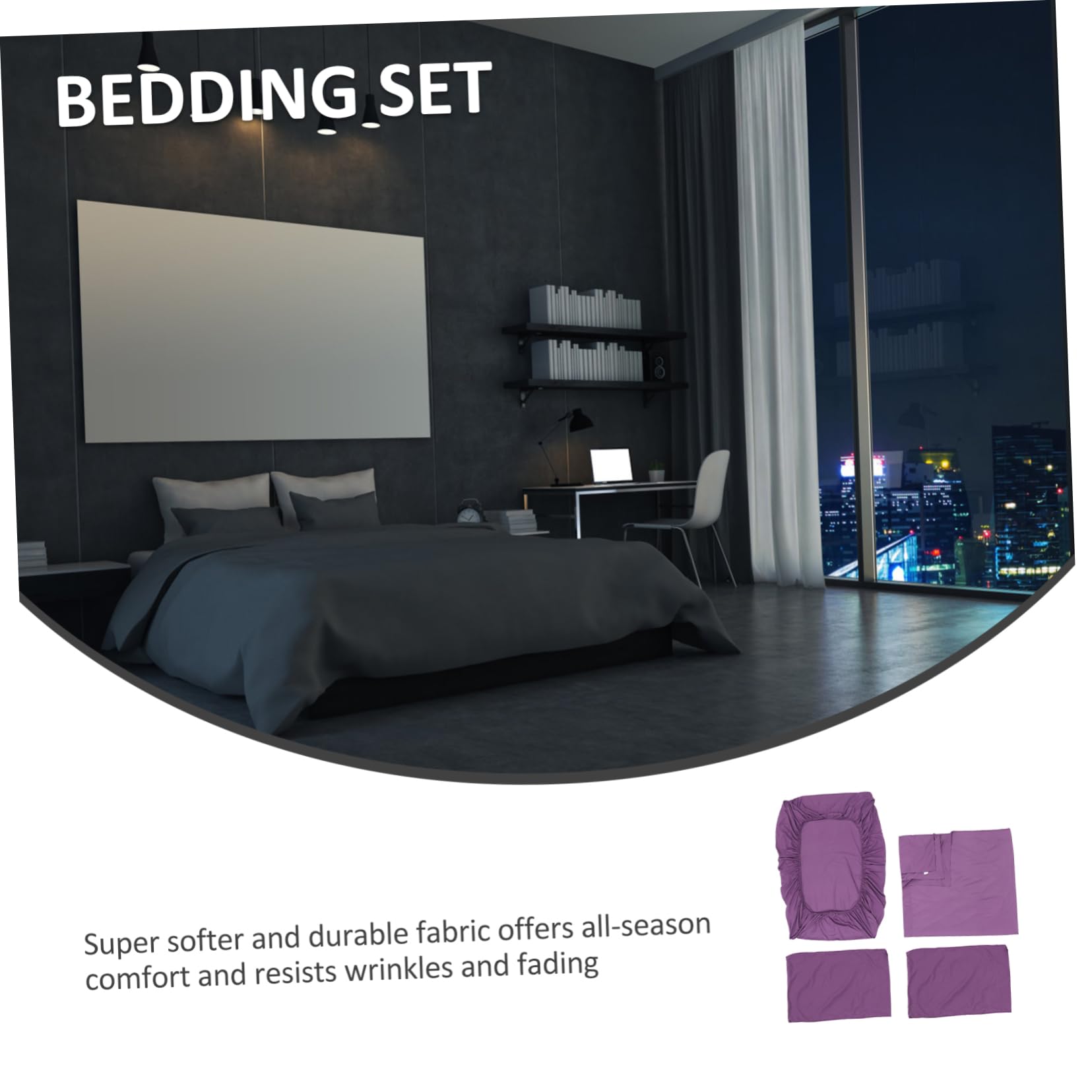 STOBAZA Set Lenzuola da Letto Queen 4 Pezzi, Fibra Chimica, Porpora