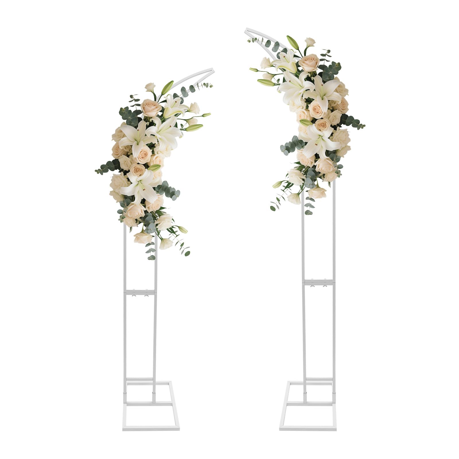 Lot de 2 arches de mariage en métal - Support de fond - 1,9 + 2,1 m - Arche de jardin en forme de lune - Pour mariage, anniversaire, fête prénuptiale (blanc)