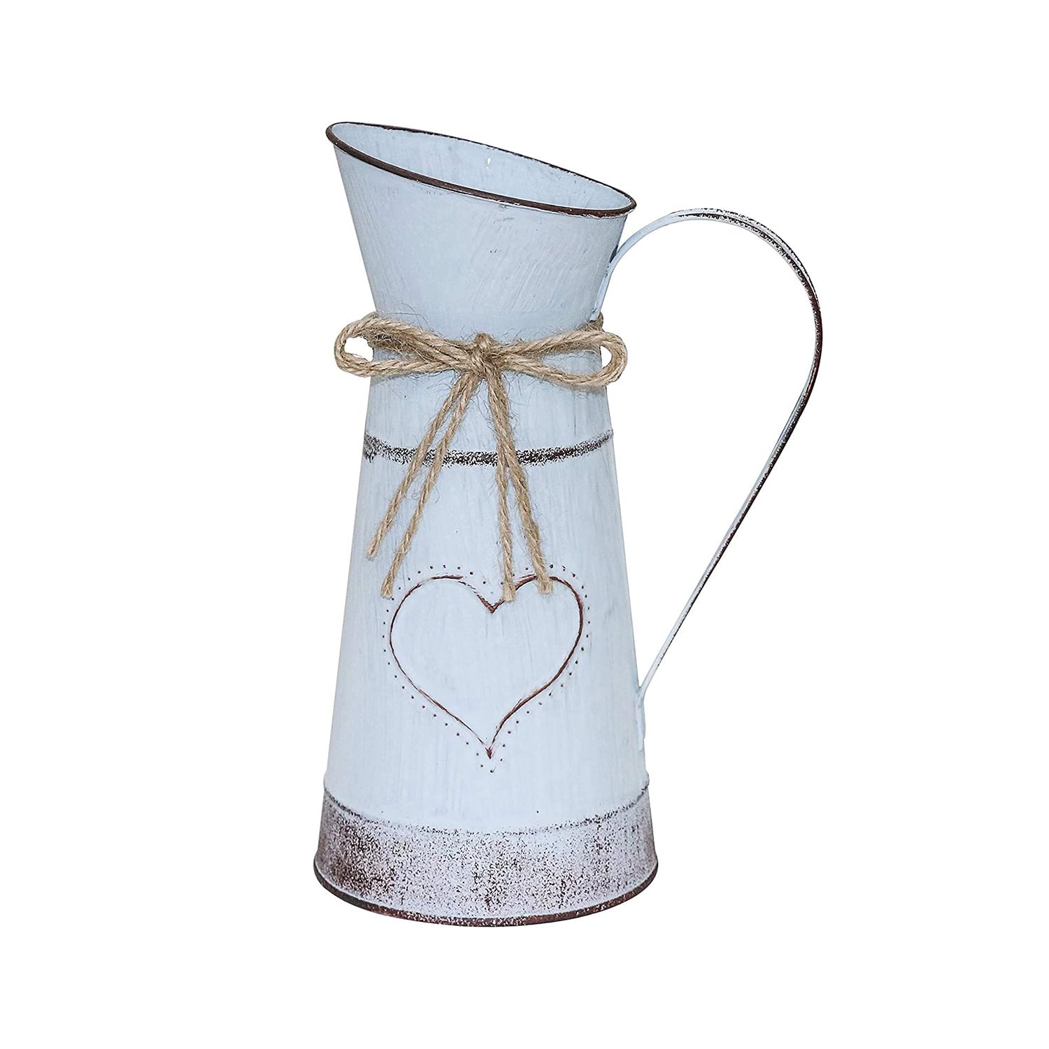 Vintage Rustico Vaso di Fiori Con Manico, Design Unico a Forma di Cuore e Corda, Zincato, per San Valentino, Balcone, Soggiorno, Decorazione da Tavolo (Grande)