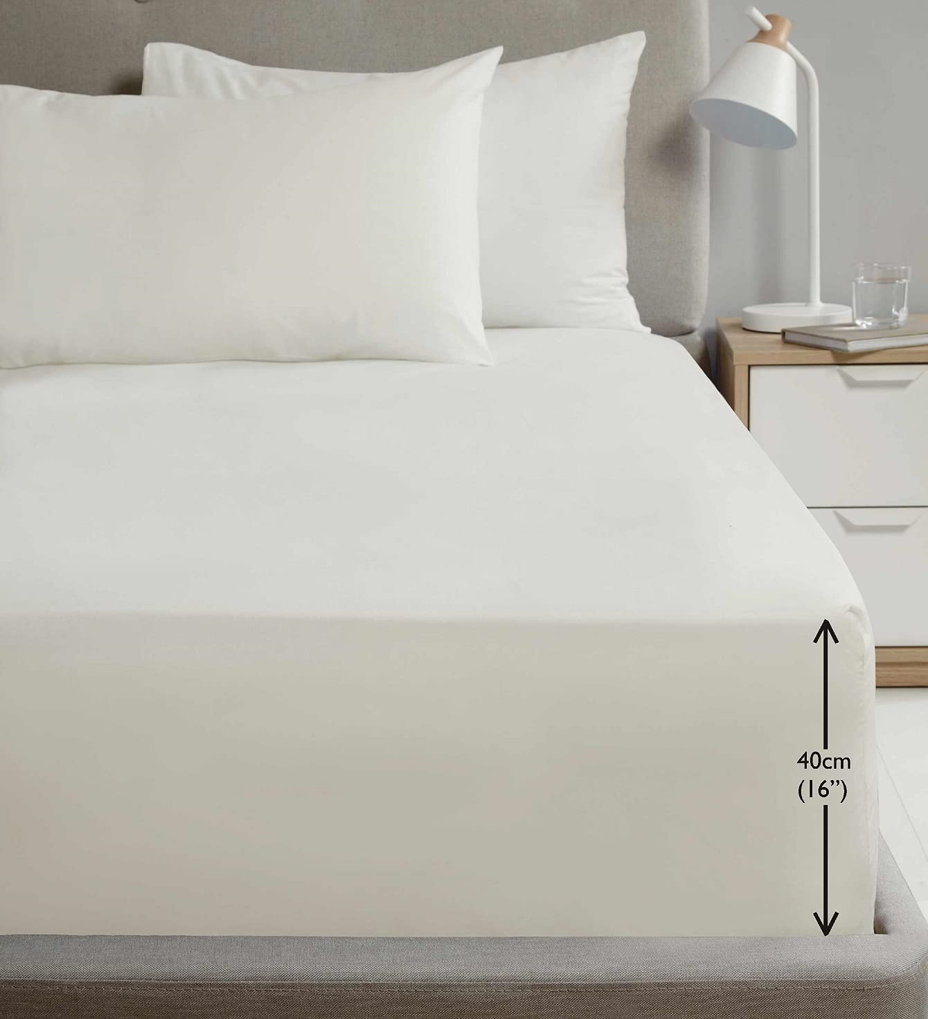 Rapport Home King Size Fitted Sheet Extra Deep 40cm Depth Cream Soft Easy Care Non-Iron Percale Bed Sheet – 16 inch Pocket