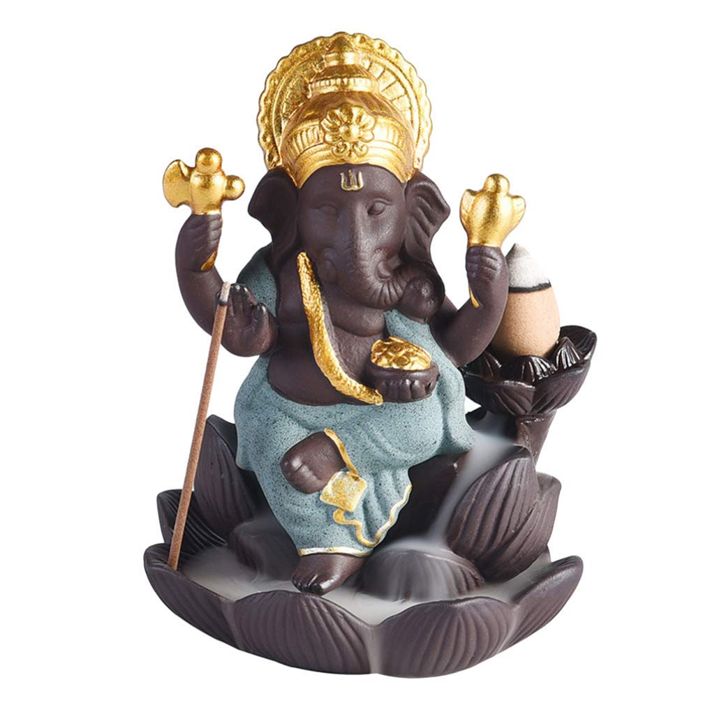 Inzopo Blue,Green,Purple,Red Backflow Incense Burner Ceramic Ganesha Elephant God Incense Holder Ganesh Statue Elephant Buddha Figurine Green