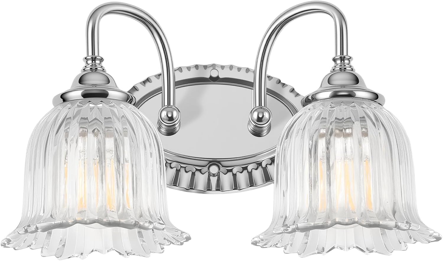 Chrome Bathroom Light Fixtures 2-Light Vintage Vanity Lights with Floral Glass Shade Wall Sconces Over Mirror for Bathroom Powder Room
