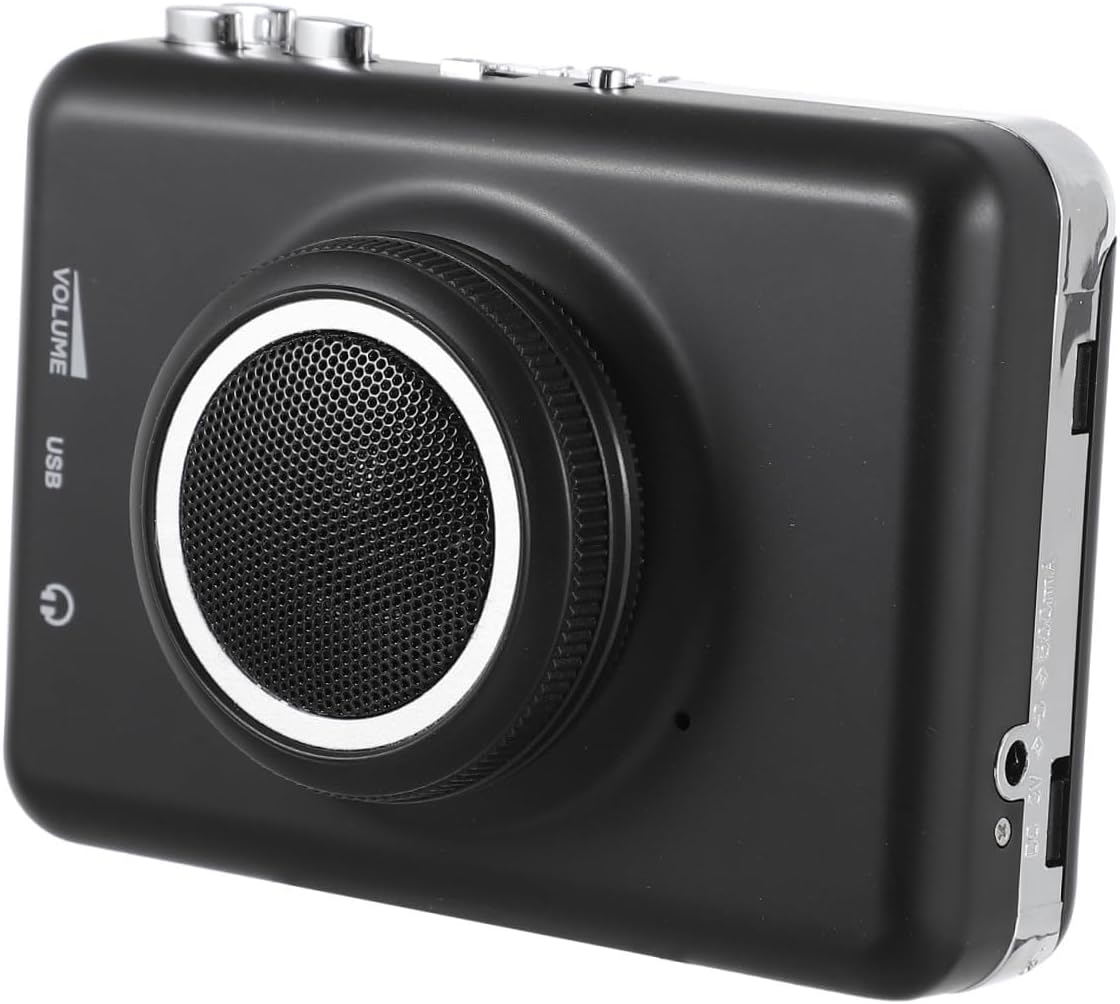 USB Cassette to MP3 Converter with Detachable Speaker, Black