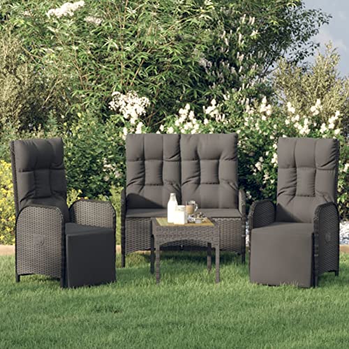 SECOLI Gartenmöbel Essgruppe, 3-TLG. Polyrattan Gartensessel Set mit Verstellbarer Rückenlehne, Schwarz Rattansofa 2-Sitzer, Outdoor-Bank Terrassenmöbel