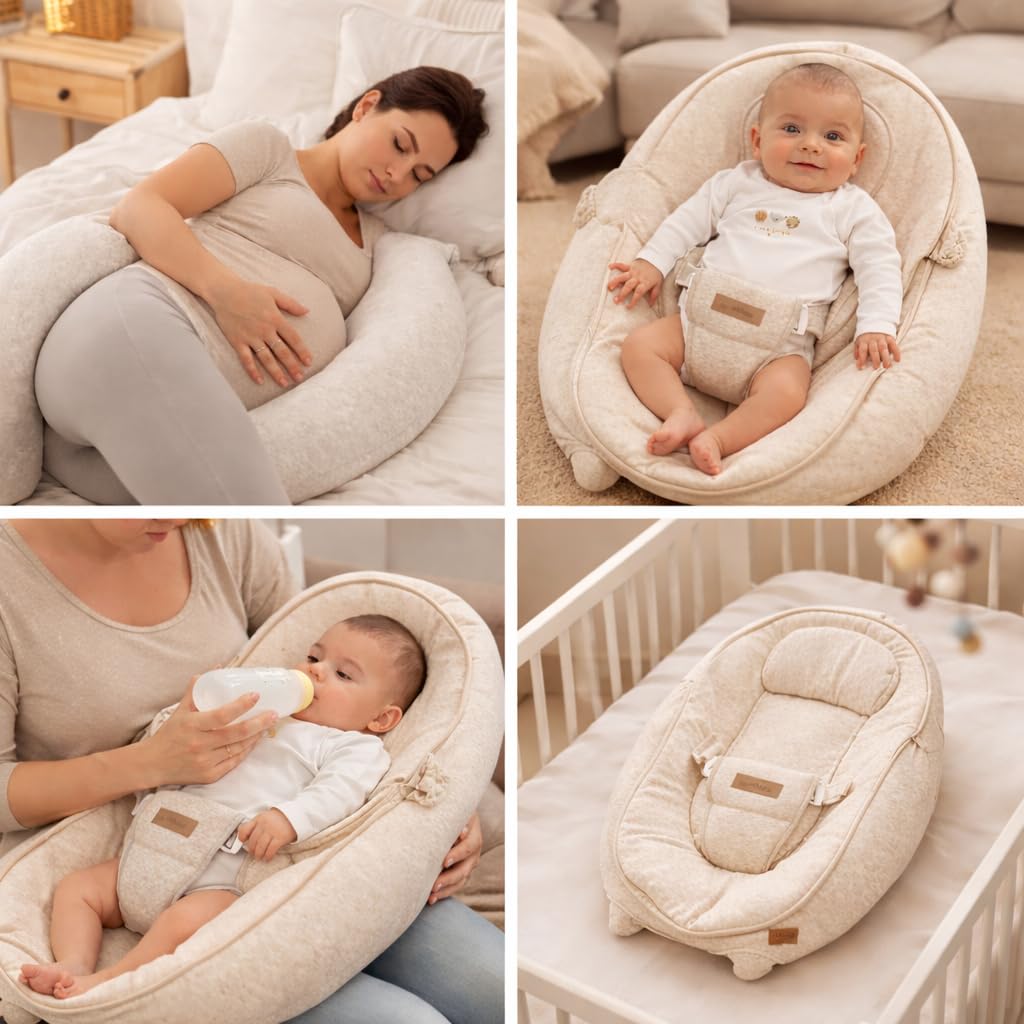 Domiva 2100051 - Cojín de Lactancia multifunción 4 en 1 Suave Nova Beige único cojín de 202 cm (40 x 75 x 22 cm)