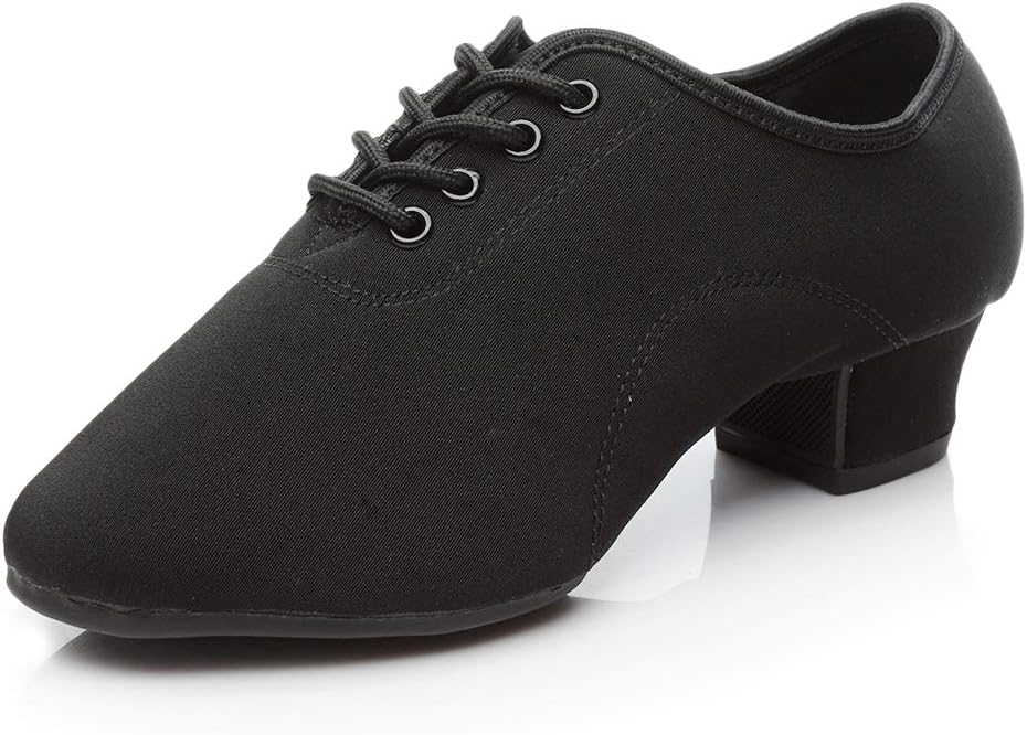 TINRYMX Women Latin Dance Practice Shoes Lace up with Low Heel Modern Jazz Dance Shoes Split Sole Performence Shoes Black,US 8