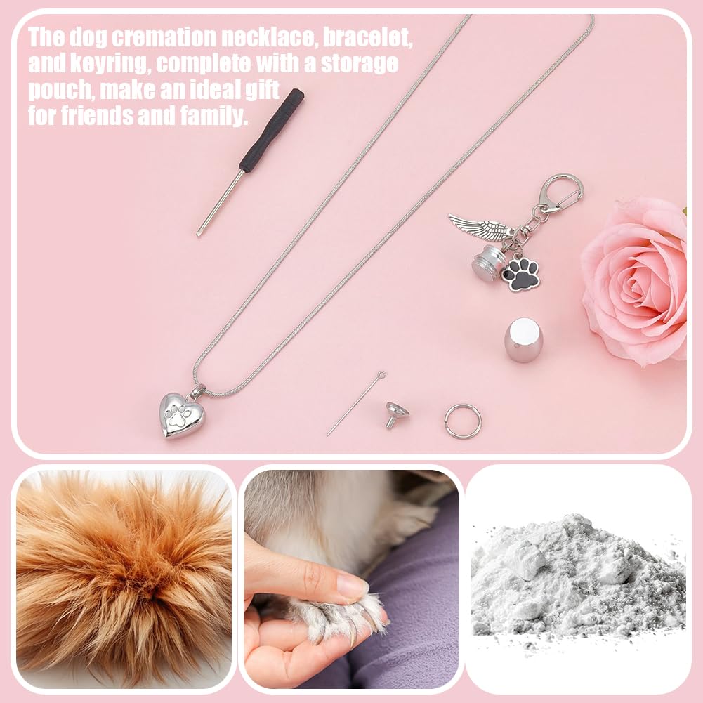 NBEADS 1 juego de joyas de cremación para cenizas de mascotas, llavero de urnas de perro, collar de urna de corazón de gato, pulsera con huella de pata, recuerdo conmemorativo para cenizas con kit de