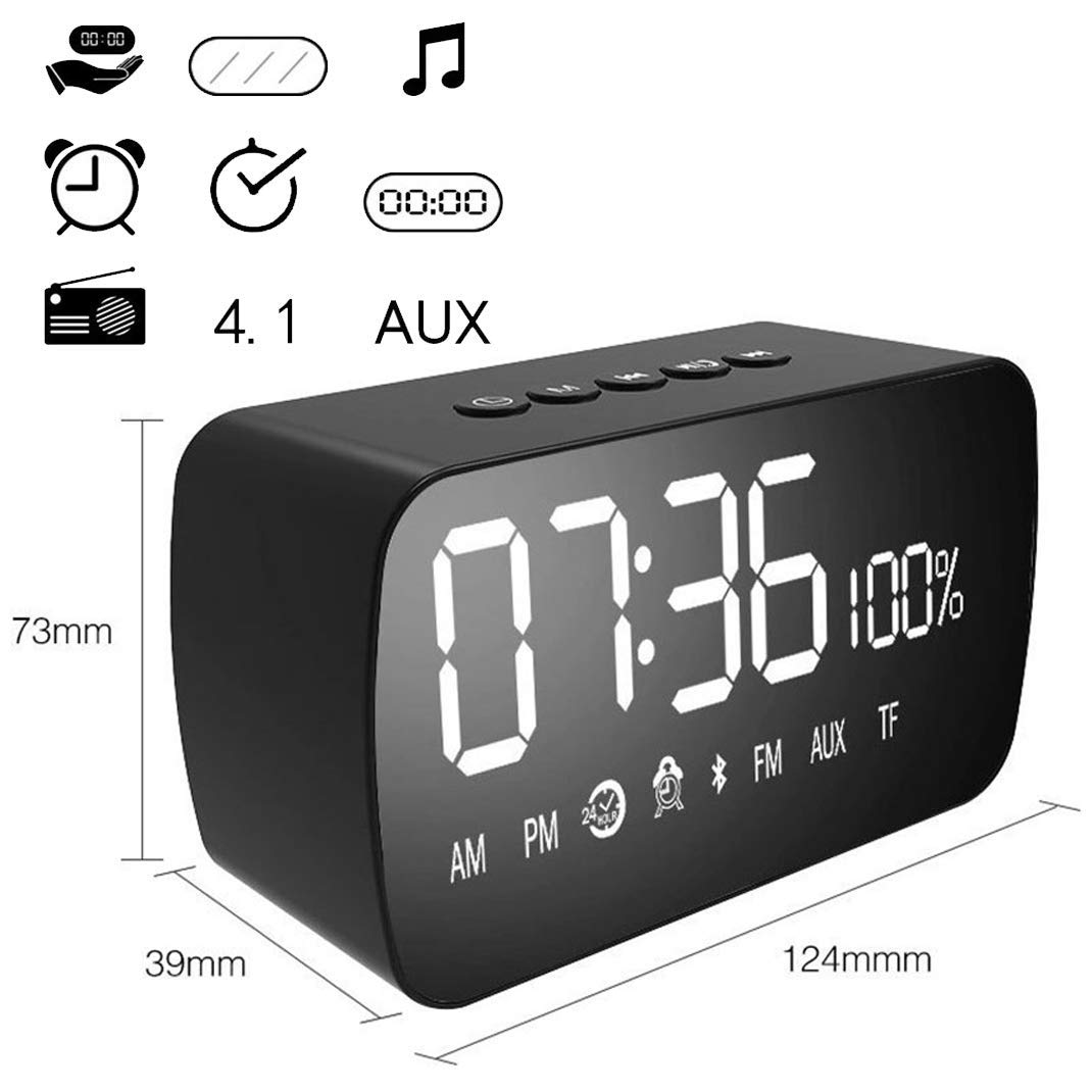 HD LED Espejo Despertador, Altavoz Bluetooth Inteligente Despertador Radio Silencio Electrónico Snooze Cube Altavoz Despertador Radio Digital Reloj