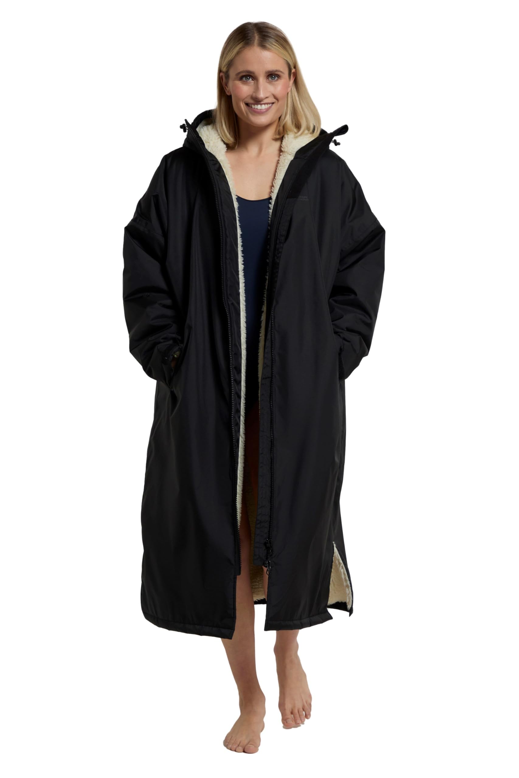 Mountain Warehouse Tidal Womens Waterproof Changing Robe - IsoTherm & UPF 50+ Windproof Ladies Poncho with Taped Seams - Spring Summer, Wet Weather & Swimming Black (01) M