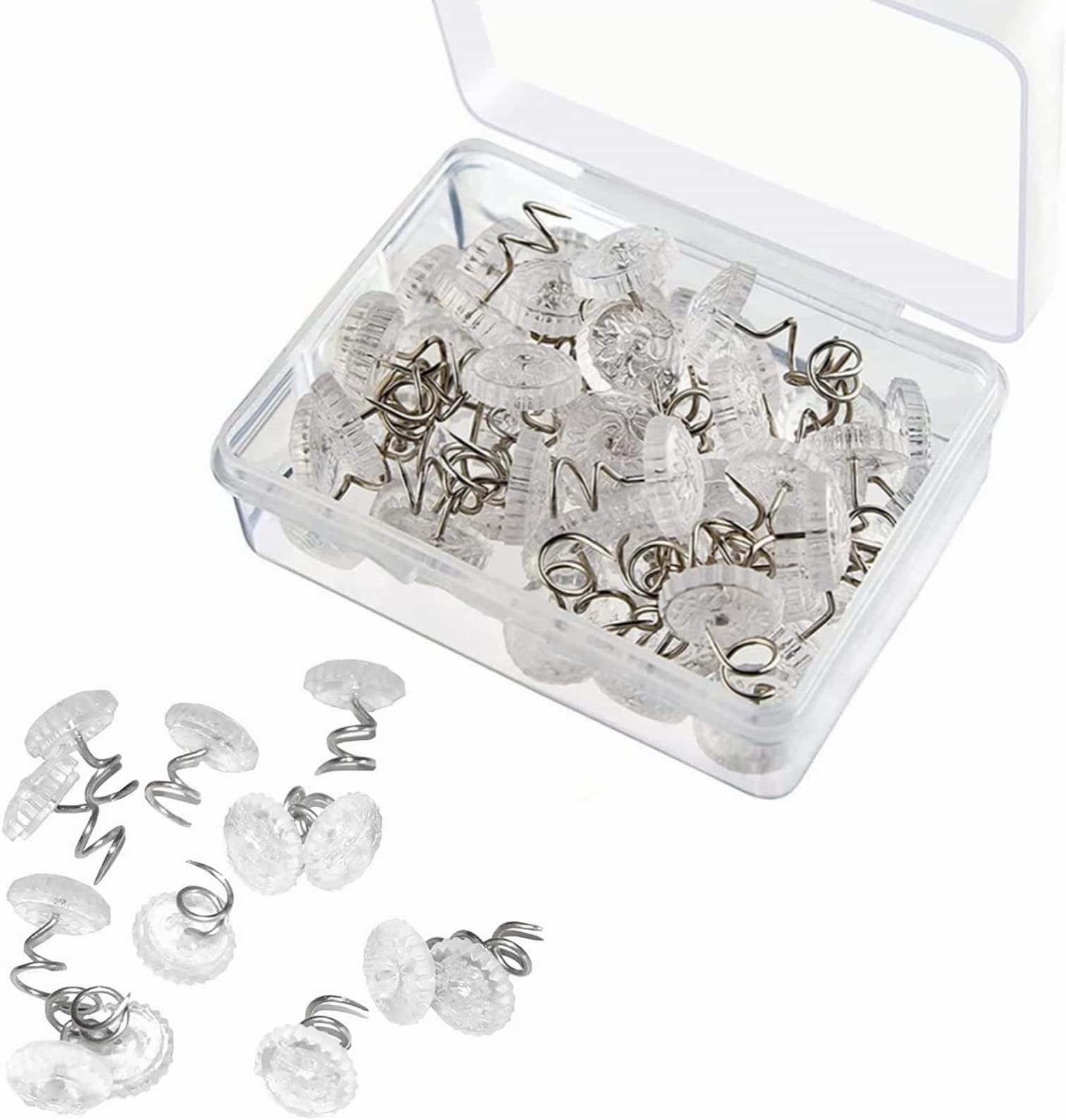 Clear Heads Twist Pins, 50pcs Upholstery Pins with Storage Box, Bed