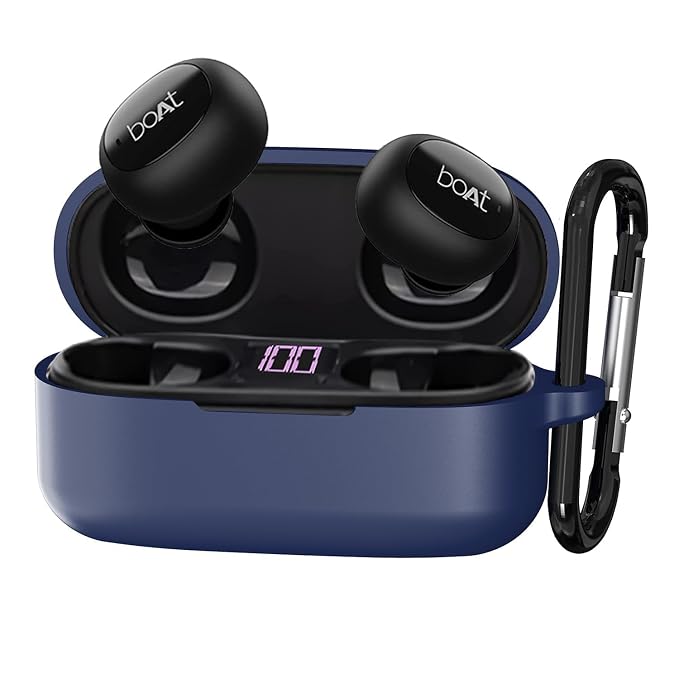 Sounce Silicone Protective Case Cover for Boat Airdopes 121v2 / Boat Airdopes 121, Anti Fall Anti Dust, with Hook Earphone Case – Blue(Case Cover Only)