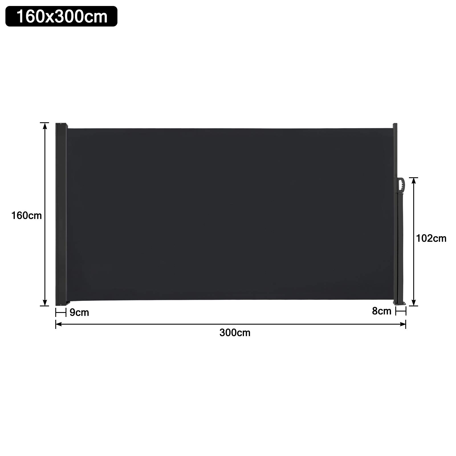 LZQ Seitenmarkise Sichtschutz Sonnenschutz Windschutz, Markisenstoff aus Polyester für Terrasse Camping seitlicher Windschutz (160x300cm, Anthrazit)