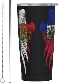 Funny Wings Mexican Mexico And Haiti Haitian Flag Stainless Steel Mug 304 Stainless Steel Car Water Cup With Straw 20 Oz 600ml Adult Youth Man Woman Drinking Glass