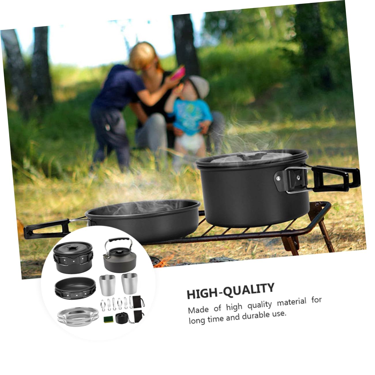BESTonZON Ensemble Cuisine de Randonnée Noir en Alliage D'aluminium Résistant la Corrosion et Haute Dureté, Vaisselle pour Barbecue Multifonction pour Voyage et Camping