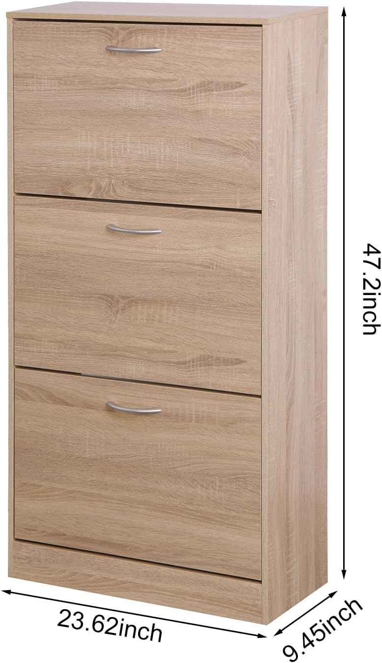 YardGo Freestanding Shoes Cabinet with 3 Flip Drawer, Modern Entryway Organizer Cabinet for 12 Pair Shoes, Wood Shoe Rack Storage Organizer for Entryway, Hallway, Living Room