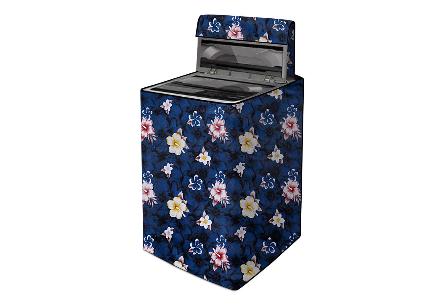 The Furnishing Tree Waterproof and Dustproof PVC Washing Machine Cover Fully-Automatic Top Loading Compatible for LG, 8 Kg, 8.5 Kg, 9 Kg, 10 Kg, Dimension LxWxH in CM - (63x63x93), Floral Pattern Blue