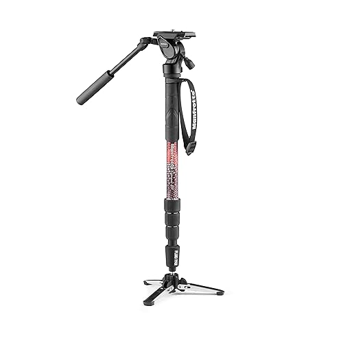 Manfrotto Element MII Video Kit Aluminium Fluid Monopod with Video Head, Slim and Lightweight, Loads up to 4kg, Foldable Fluid Base, 4 Sections, Twist Locks, for mirrorless and DSLR Cameras,Red - Monopod - ELMII LIVE