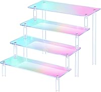 Vista 9 de Soporte de exhibición acrílico, elevadores de exhibición rosa de 3 niveles para figuras Funko POP, soporte para cupcakes de 9 pulgadas, organizador