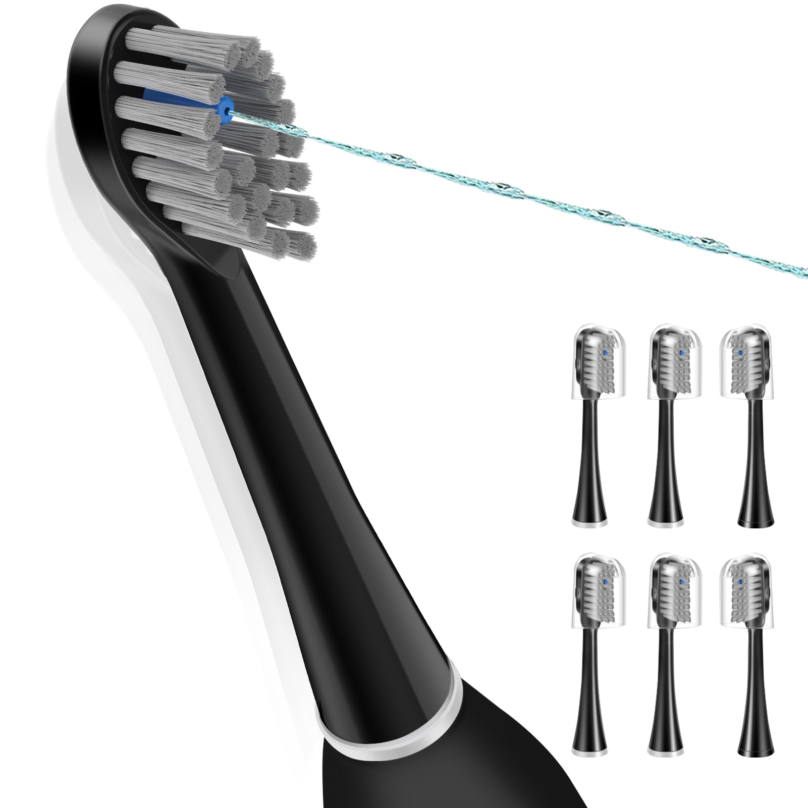 Toothbrush Replacement Heads for Sonic Fusion and Sonic Fusion 2.0, Sonic Fusion Professional and Sonic Fusion 2.0 Professional, SF-01, SF-02, SF-03 and SF-04 (Black, Compact(6Packs))