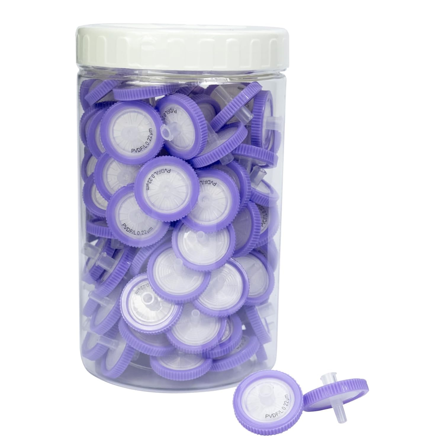100 Stücke PVDF Spritzenfilter Hydrophilic 0,22 μm Porengröße, 25 mm Membran Durchmesser, Labor-spritzenfilter für die Biomedizinische Wissenschaft, Lila (Fässern Verpackt)