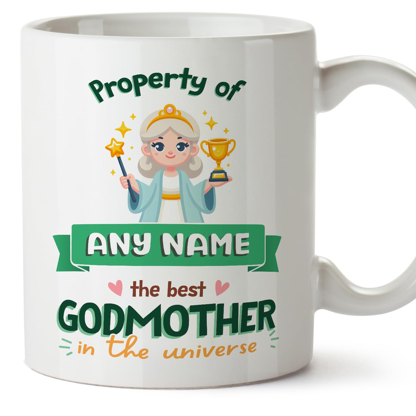 MUGFFINS Godmother Mug - in English - Property of - Funny Gift - Ceramic 11oz Mug