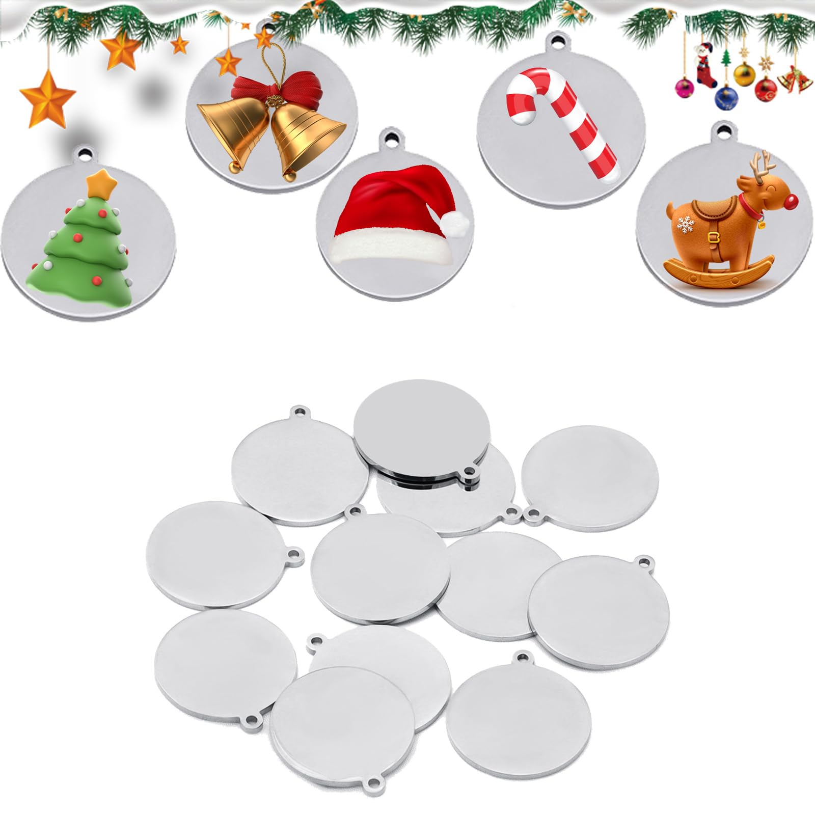 ieron 30 piezas de adornos de metal en blanco de 10 mm, redondos, personalizados, para sublimación, colgantes de doble cara, discos para árbol de Navidad, adornos colgantes, manualidades, regalo,