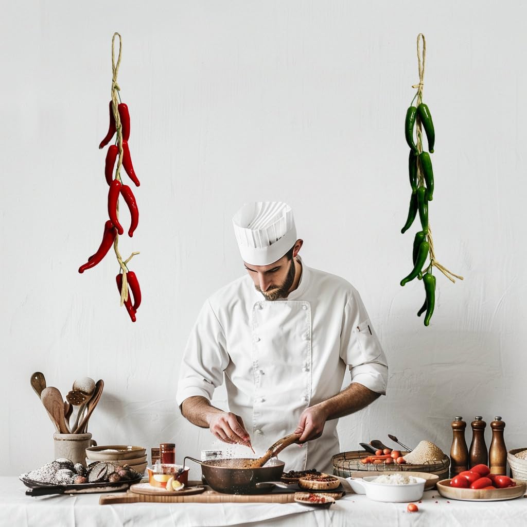 2 Strings Artificial Chili Pepper Hanging Decor, Artificial Pepper String Chili Pepper Decorations Lifelike Fake Vegetable for Home Kitchen Decor Photography Props - Image 2