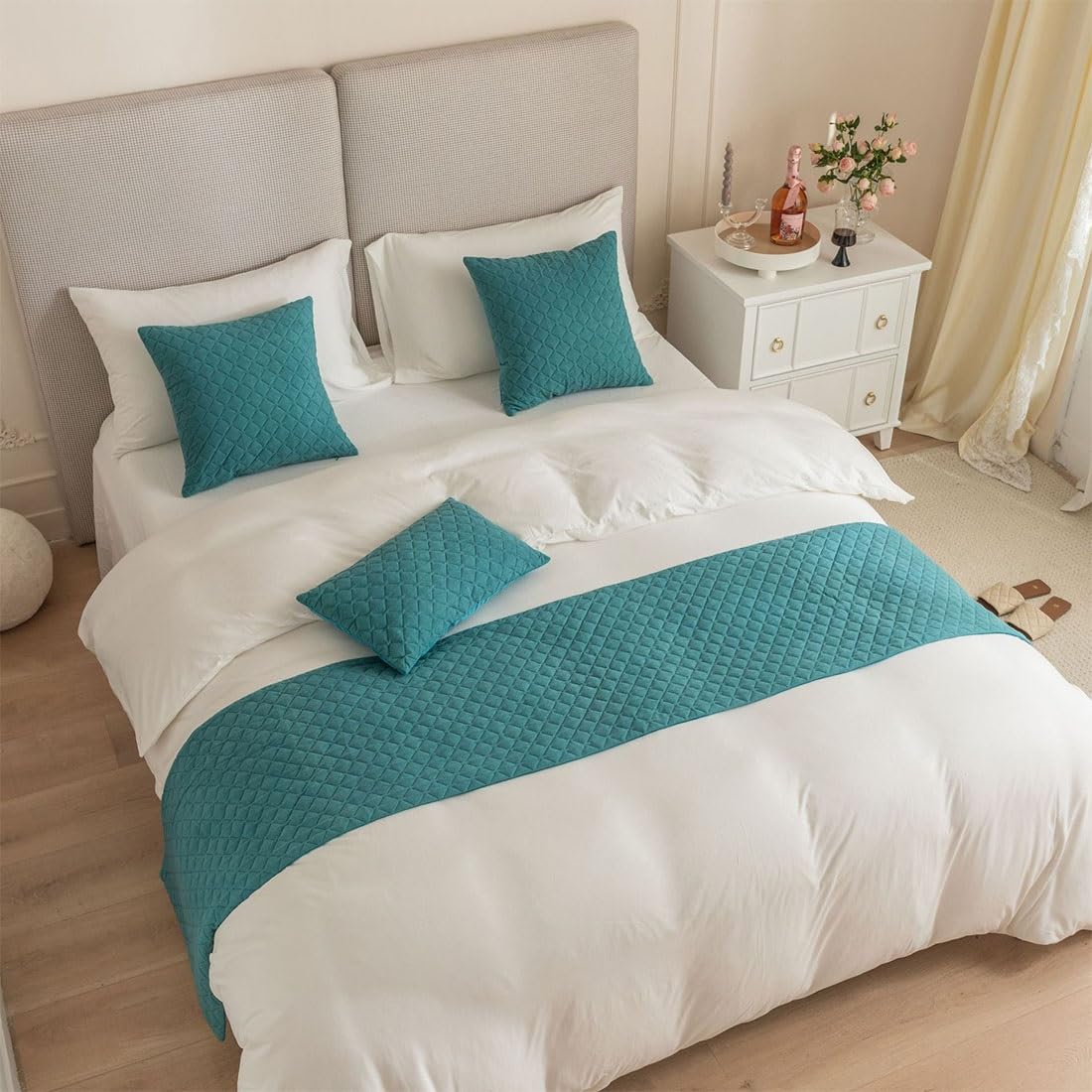 HIQACTLIF Bed Runners Double King Size, Nordic Dutch Velvet Diamond Thickened Double-sided Bed Runners for Foot of Bed，Bed Runners & Scarves Protection for Hotel Guesthouse Wedding Room