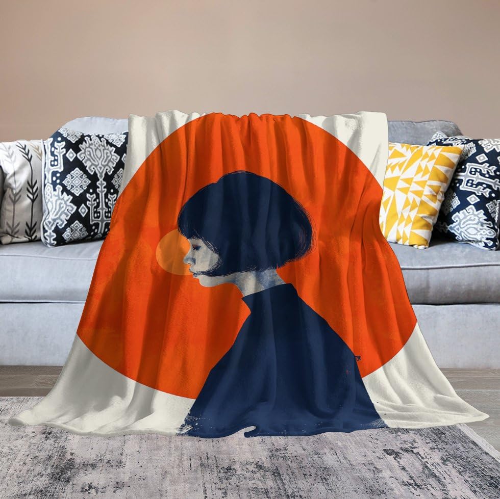 Plaid lit canapé orange en couverture micro polaire douillette