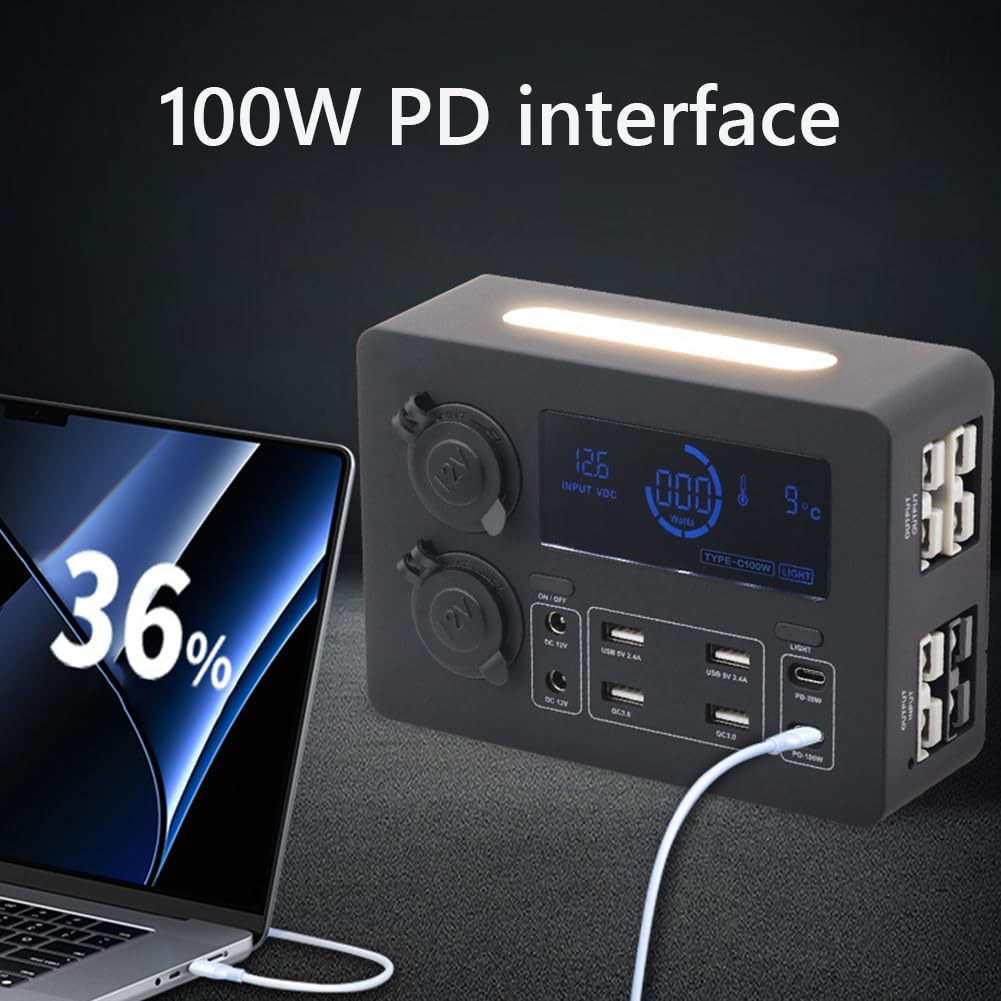 Skrzynka zasilająca z wyświetlaczem LCD 12 V 100 W z diodami LED, przenośny koncentrator sterowania, złącza USB C i QC3.0, mini skrzynka rozdzielcza zasilania do samochodów kempingowych