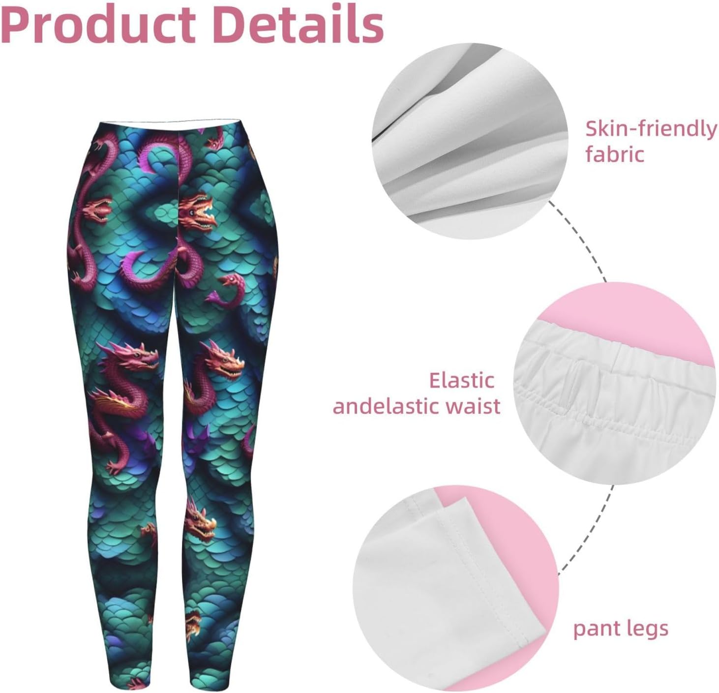 3D Magical Dragon Scales Pattern Print High Waisted Leggings for Women Soft Yoga Pants for Gym Workout, Athletic Running M - 3XXL Black