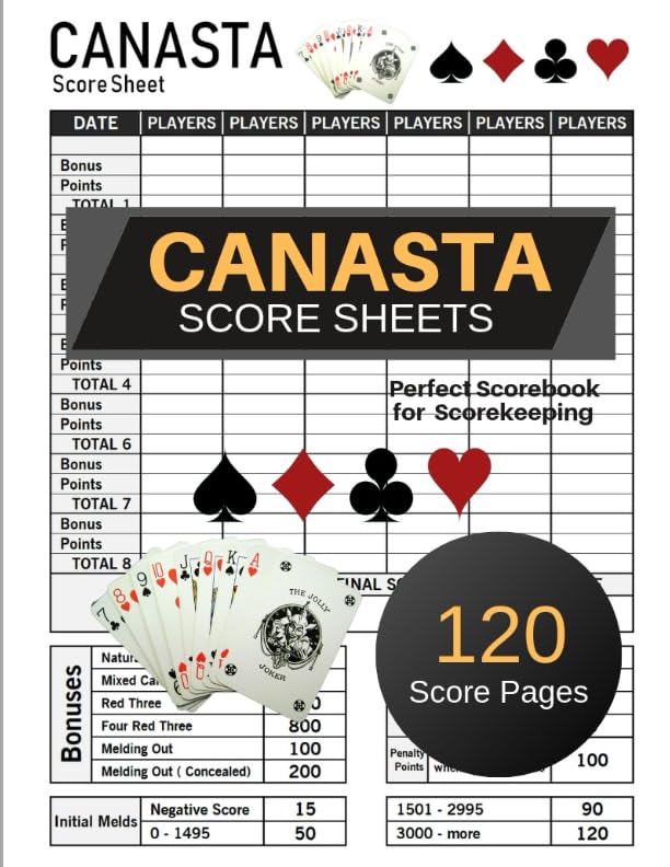 Canasta Score Sheets: Game Record Keeper Notebook | Score Keeping Book | Scoring Pad for Canasta Card Game | Size:8.5" x 11" - 120 Pages