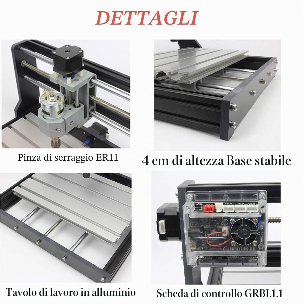 RATTMMOTOR CNC 3018 Pro Macchina fresatrice per incisione, 3 assi GRBL, unità flash USB 4G, area di lavoro 300 x 180 x 450 mm, ER11, fresatrice per PVC e per intaglio legno fai da te