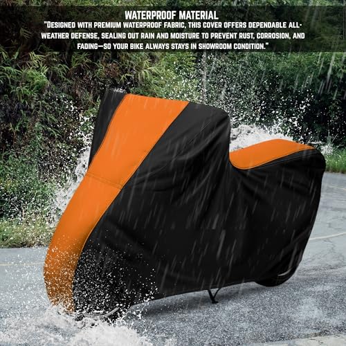 Image of All Weather Protection Two Wheeler Cover for Ather Energy 450 Apex, Scooter & Scooty | Anti Dust, 100% Water Resistance, Heat Resistant, UV Proof - Triple Stitched | (Black Top Orange)