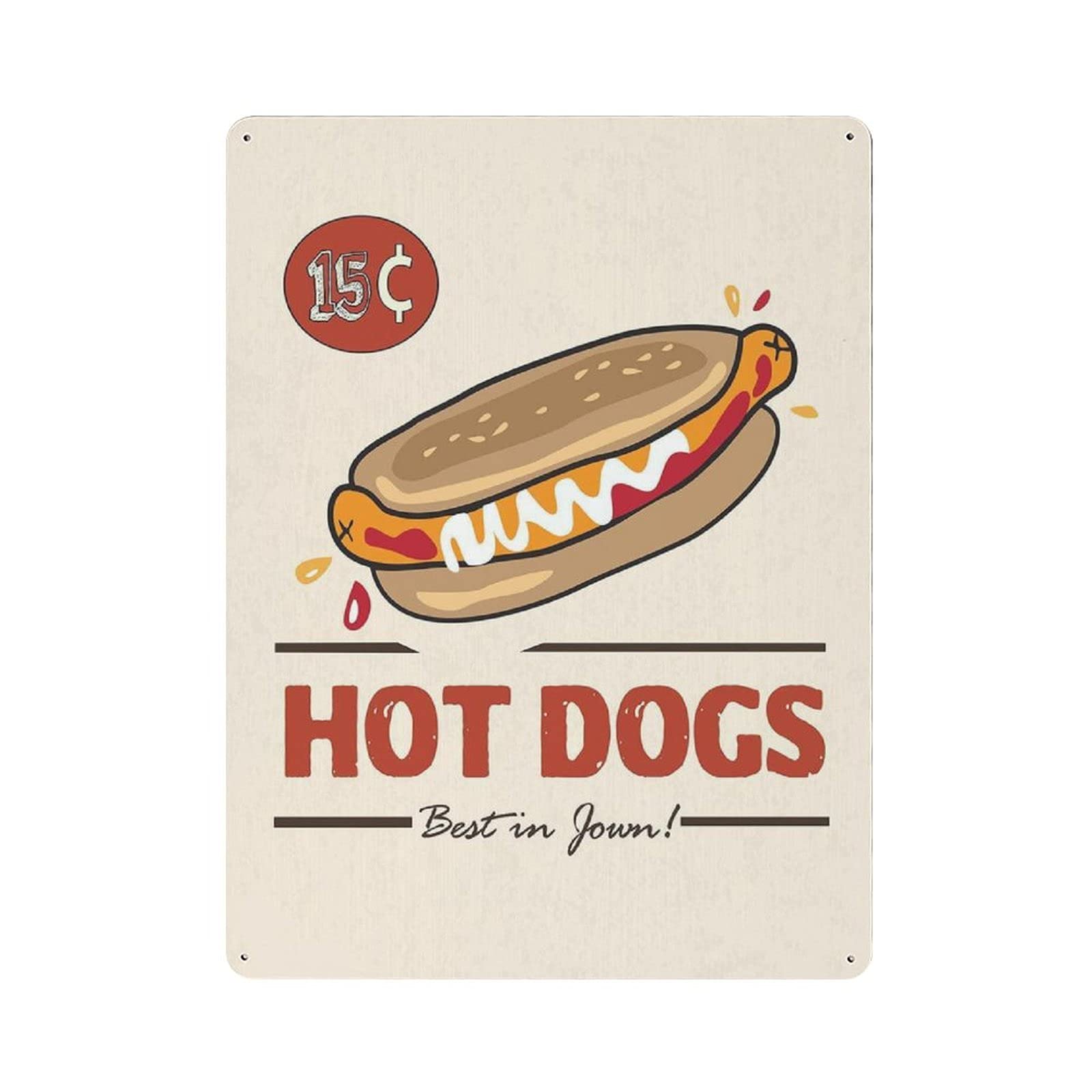 Metal Tin Sign Hot Dogs Best in Town Vintage Tin Poster Metal Sign Wall Decoration Country Kitchen Home Garage Decor 16"x12"