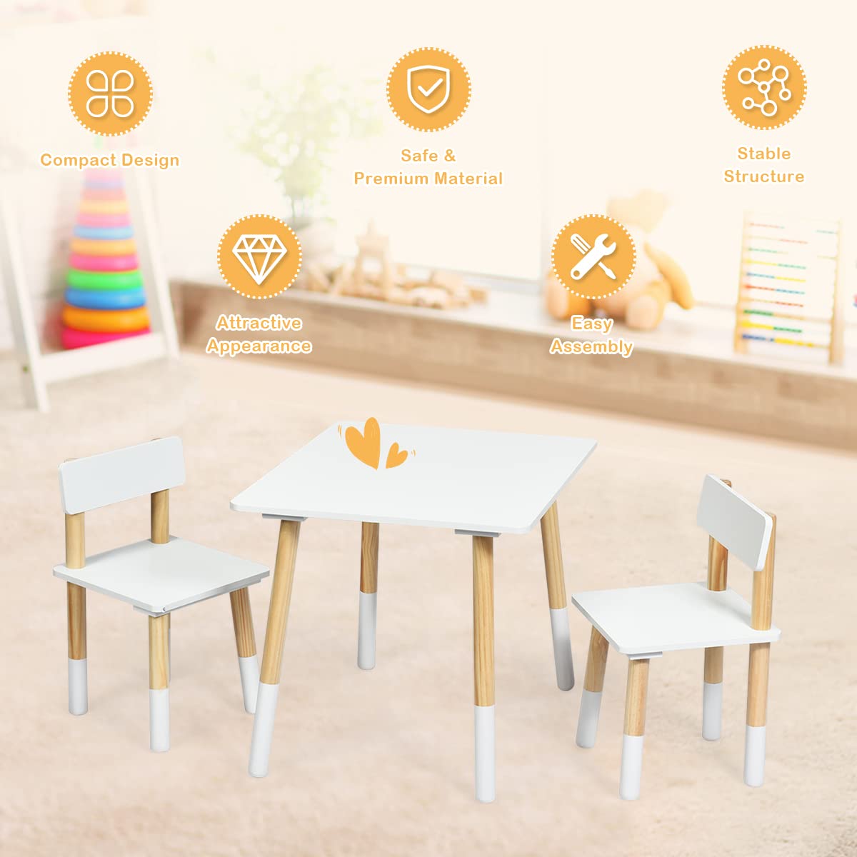 LIFEZEAL Juego de mesa infantil con 2 sillas multifunción, juego de mesa y silla para niños de 3 a 7 años, para guardería, sala de estar, habitación infantil