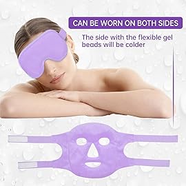 ZNCUETD Cooling Ice Face Eye Mask for Reducing Puffiness, Bags Under Eyes,Sinus,Redness,Pain Relief,Dark Circles, Migraine,Hot/Cold Pack with Soft Plush Backing (Purple(1* Eye Mask+1*Face Mask))