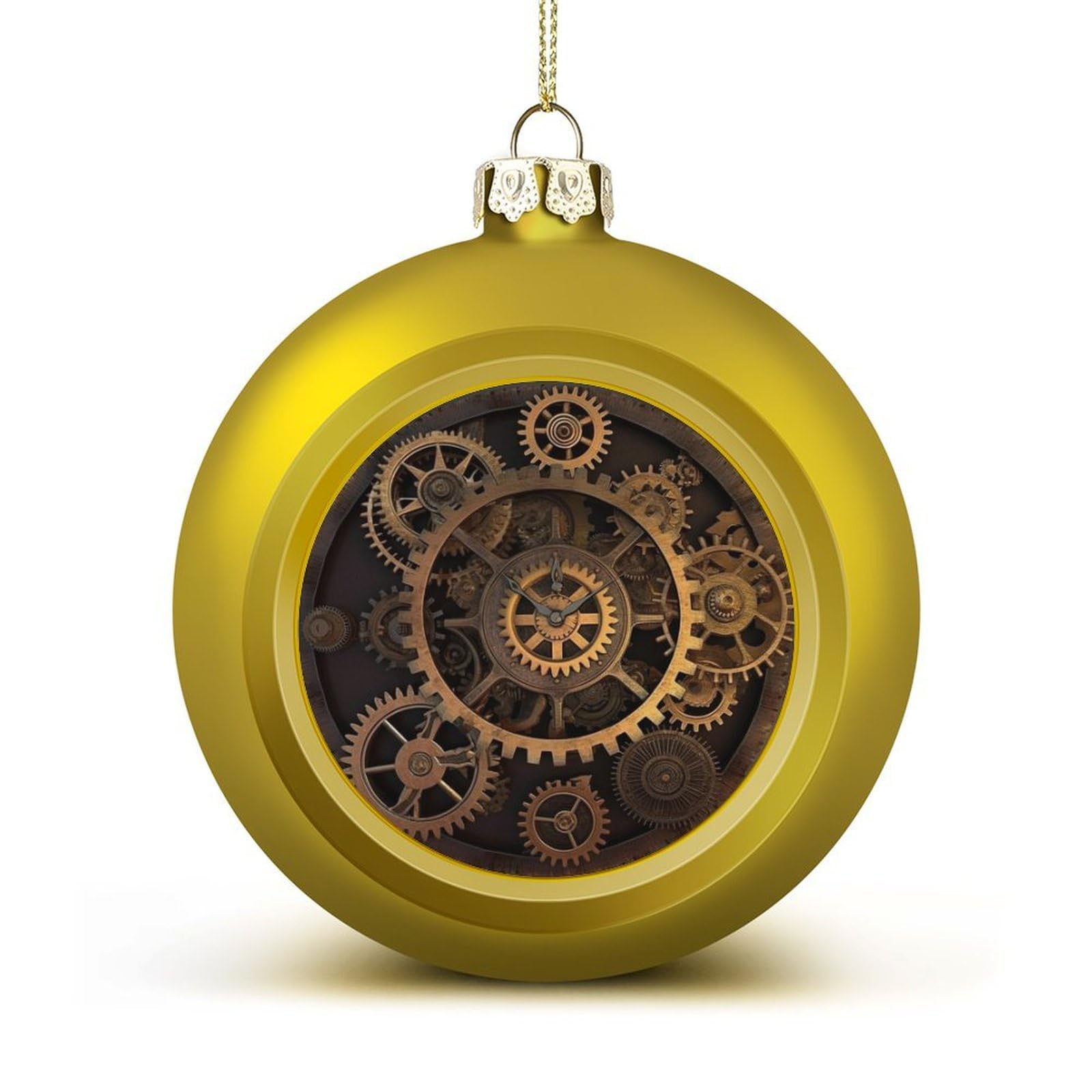 Gears Clock Bronze Century Christmas Tree Ornaments 4CM Shatterproof Pc Plastic Balls with Lanyard Baubles Hanging Christmas Ball Ornaments for Xmas Tree Holiday Party Wedding Home Decorations