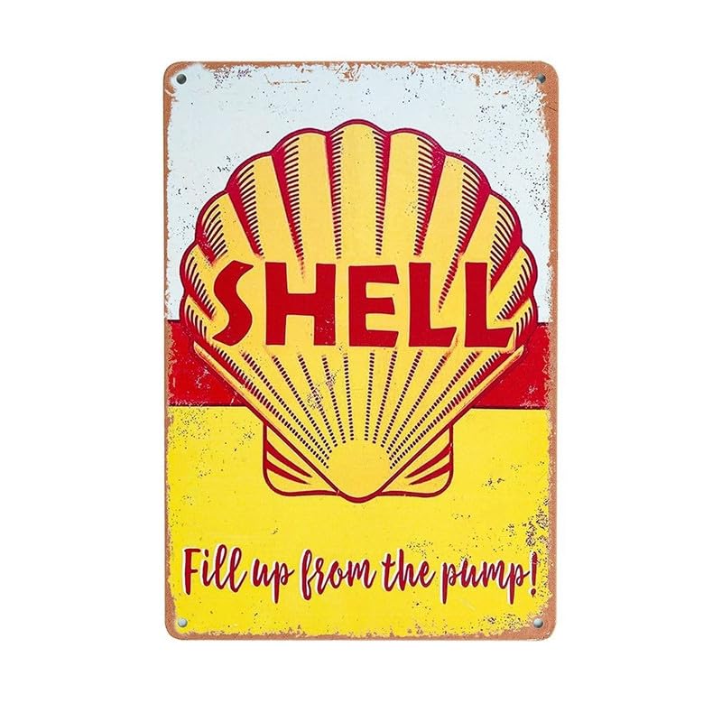 Image of Eazywagon Decorative Retro Metal Signs Wall Plate - 12x8 Inch (Shell Petrol) | Weatherproof Vintage Metal Sign Plate for Cafe, Home, Bar, Garage | Decorative Wall Hanging Sign Board
